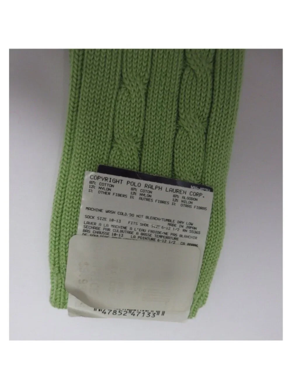 Ralph Lauren Purple Label Socks 10 13 Cotton Cable Knit Made in Japan